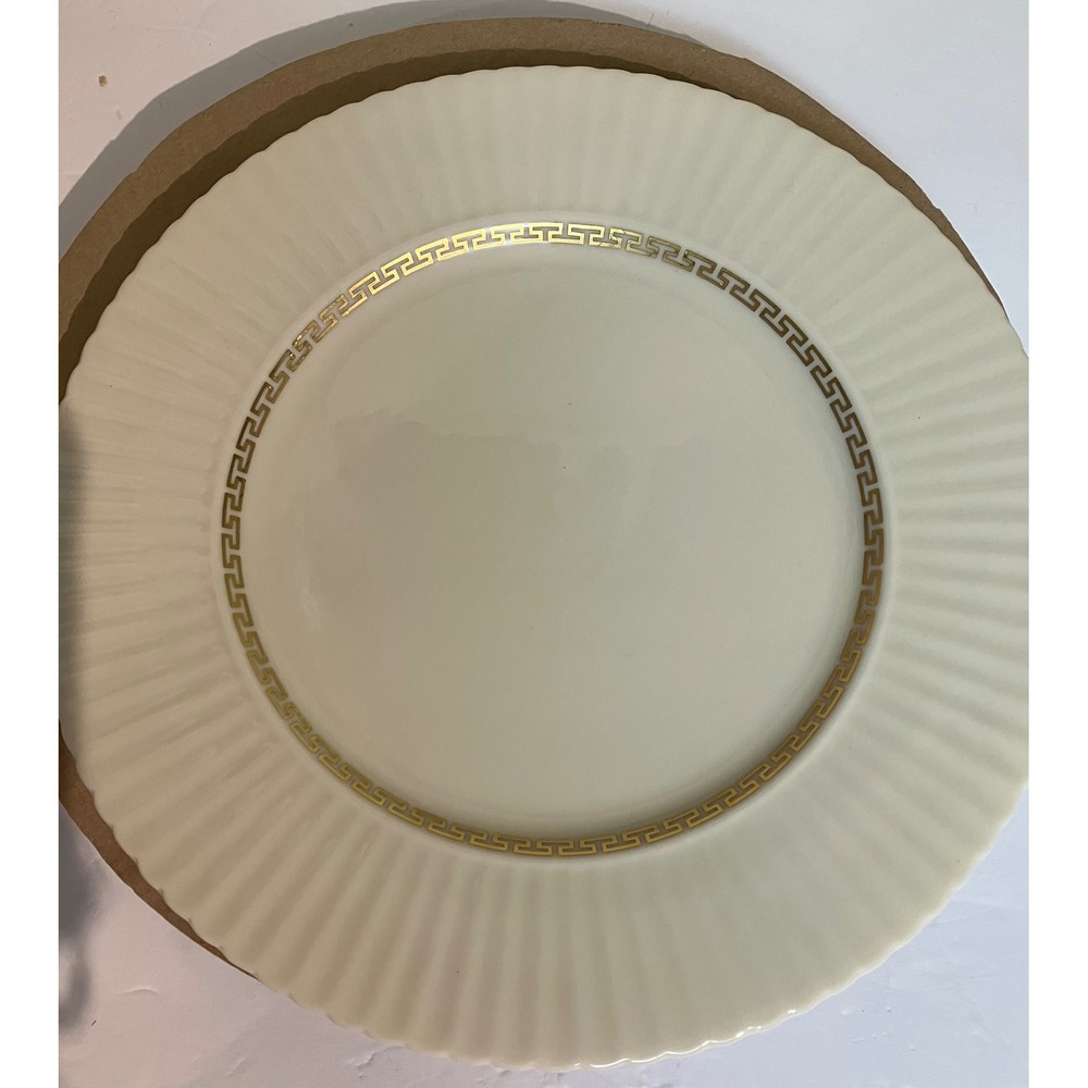 Lenox Dinner Plate Unisex 10.5" Ivory Excellent Gold Greek Key Cretan Ribbed